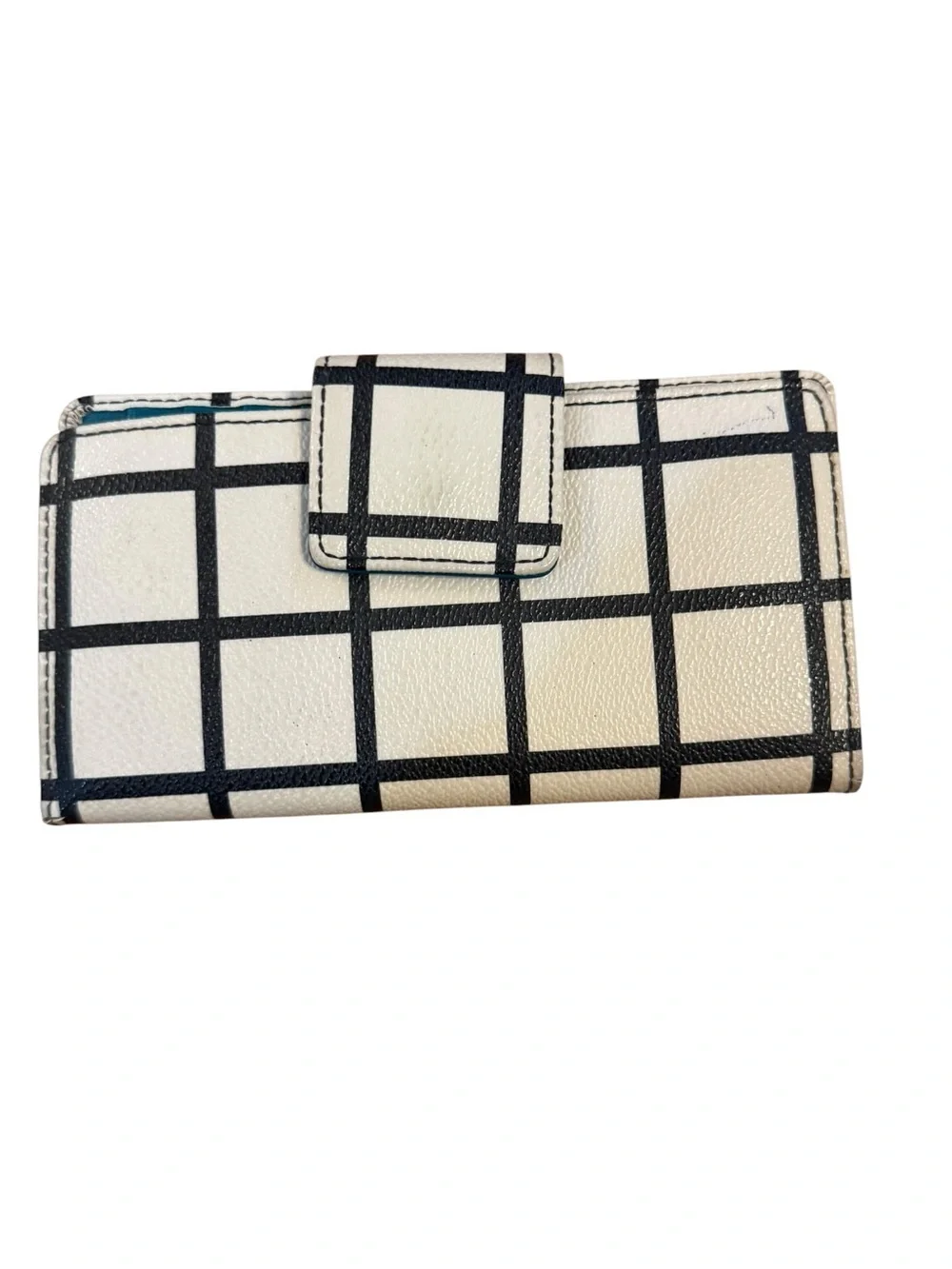 Fossil Check-Pattern Snap Wallet in Cream & Black